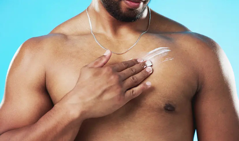 Man applying product to chest to stop sweating